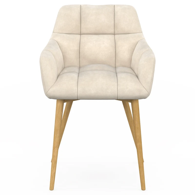 Chaises Bubble bouclette crème pieds effet bois - lot de 2
