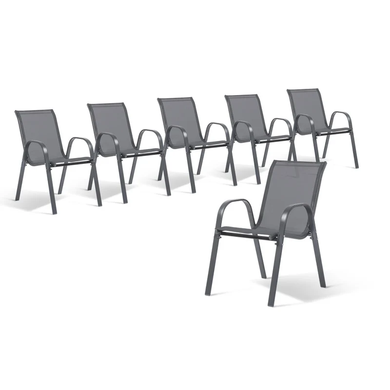 Chaises de jardin empilables en textilène gris anthracite - lot de 6
