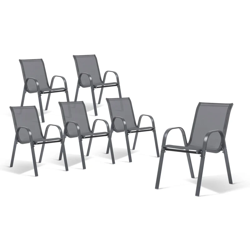 Chaises de jardin empilables en textilène gris anthracite - lot de 6