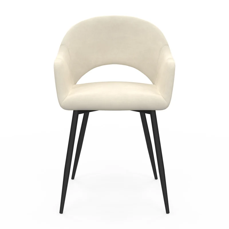 Chaises avec accoudoirs Rebecca en velours crème et pieds métal - lot de 2