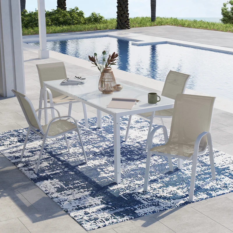 Chaises de jardin empilables en textilène blanches et beiges - lot de 4