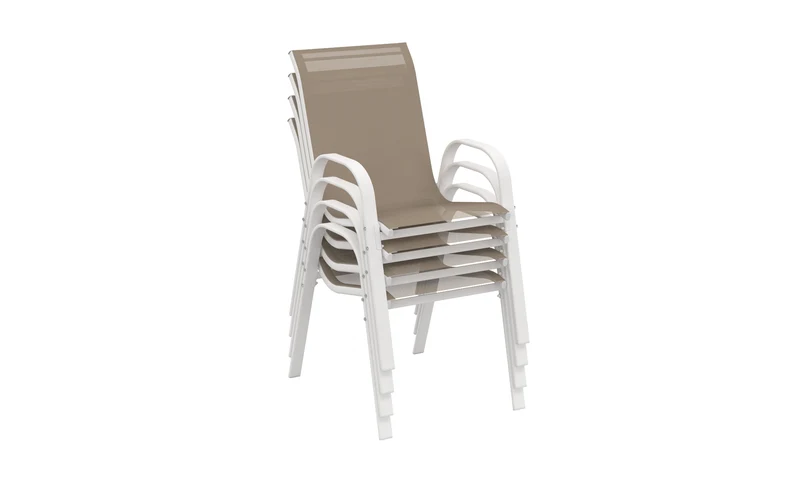 Chaises de jardin empilables en textilène blanches et beiges - lot de 4