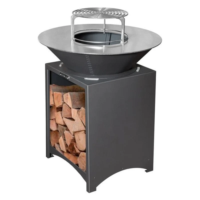 Brasero haut avec plaque et grille amovible en acier barbecue plancha extérieur Ø 75 cm