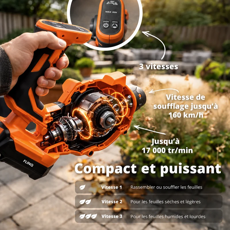 Souffleur de feuilles sans fil + batterie 20 V et chargeur