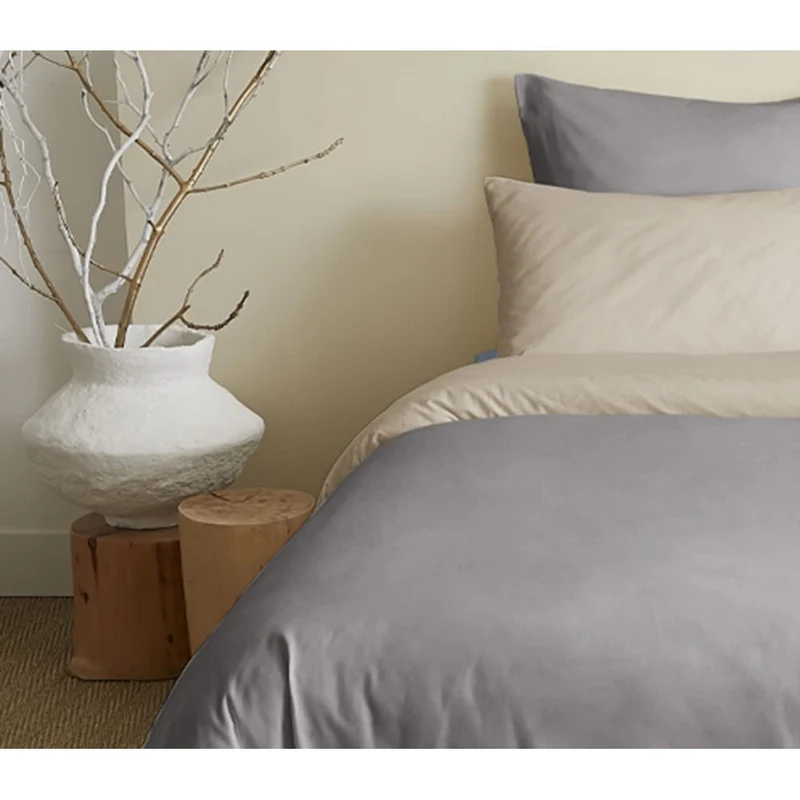 Pack 6 pièces Housse de couette 220 x 240 cm - 100% coton / 57 fils/cm² - Taupe/Lin réversible Bicolore