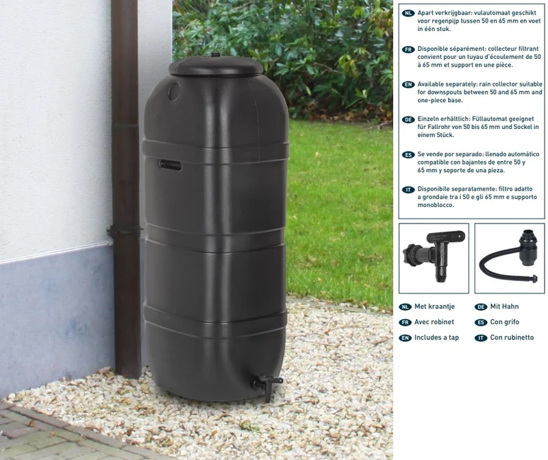 Réservoir d'eau de pluie noir avec accessoires - 100 litres