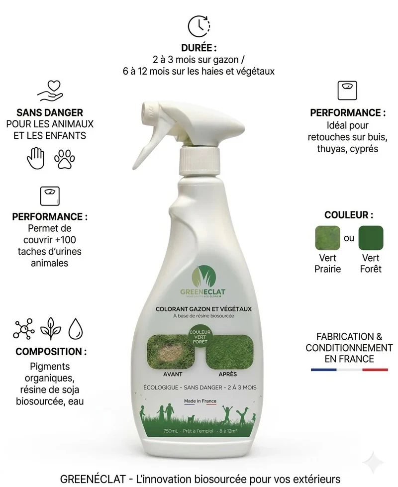 Colorant naturel gazon et thuyas vert forêt - résultat immédiat - 750ml + 5 recharges