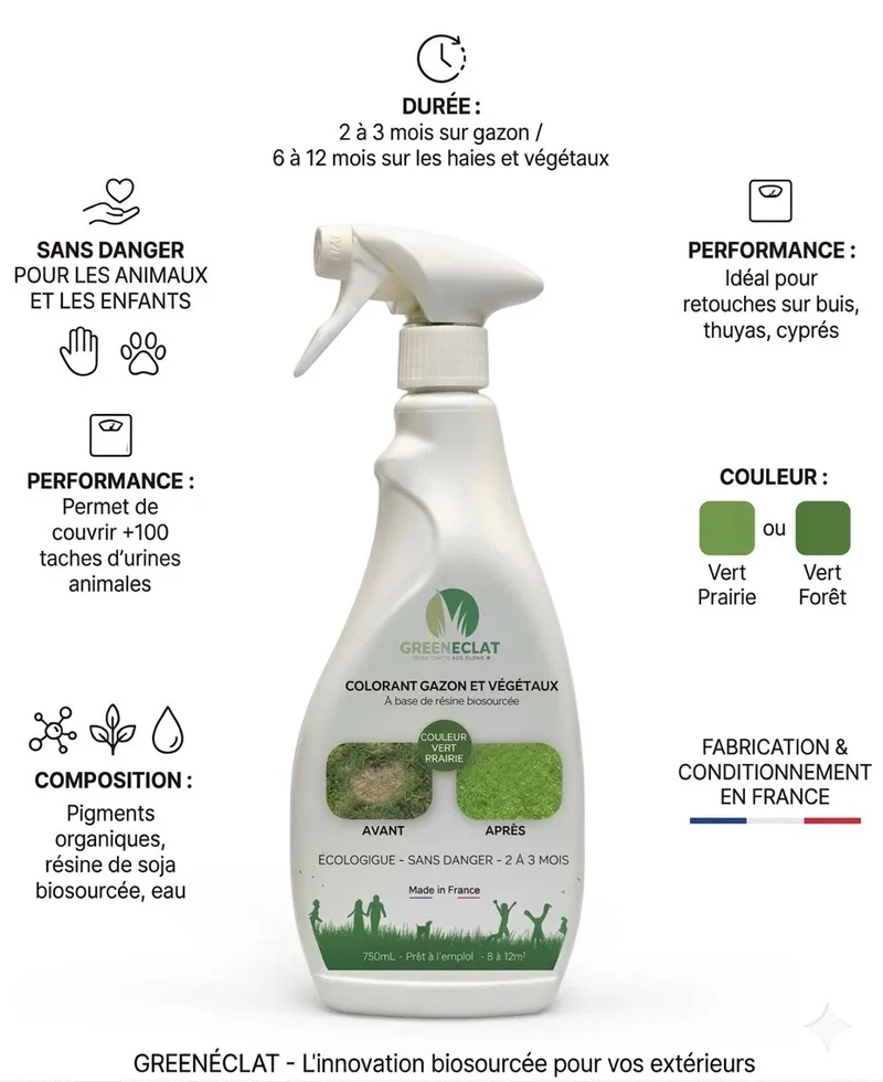 Colorant naturel gazon et buis vert prairie - résultat immédiat - 750ml + 5 recharges