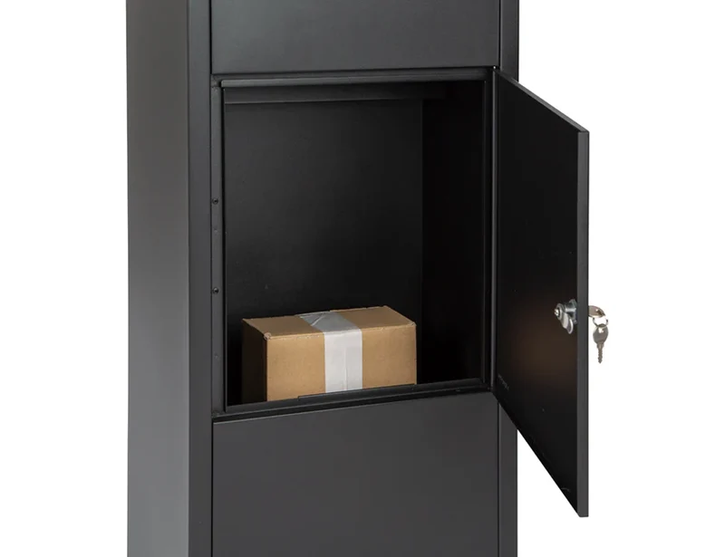 Boîte aux lettres pour colis debout Dortmund noire mat - Serrure cylindrique avec 2 clés