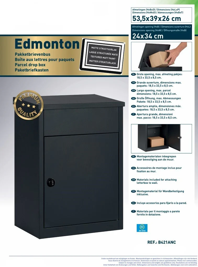 Boîte aux lettres pour colis Edmonton noire mat