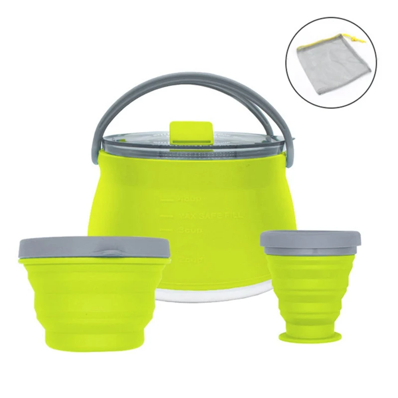 3 pcs Silicone Pliant Bouilloire Tasse Bol Ensemble Portable Camping Vaisselle pour Camping En Plein Air Résistance À Haute Température Couverts