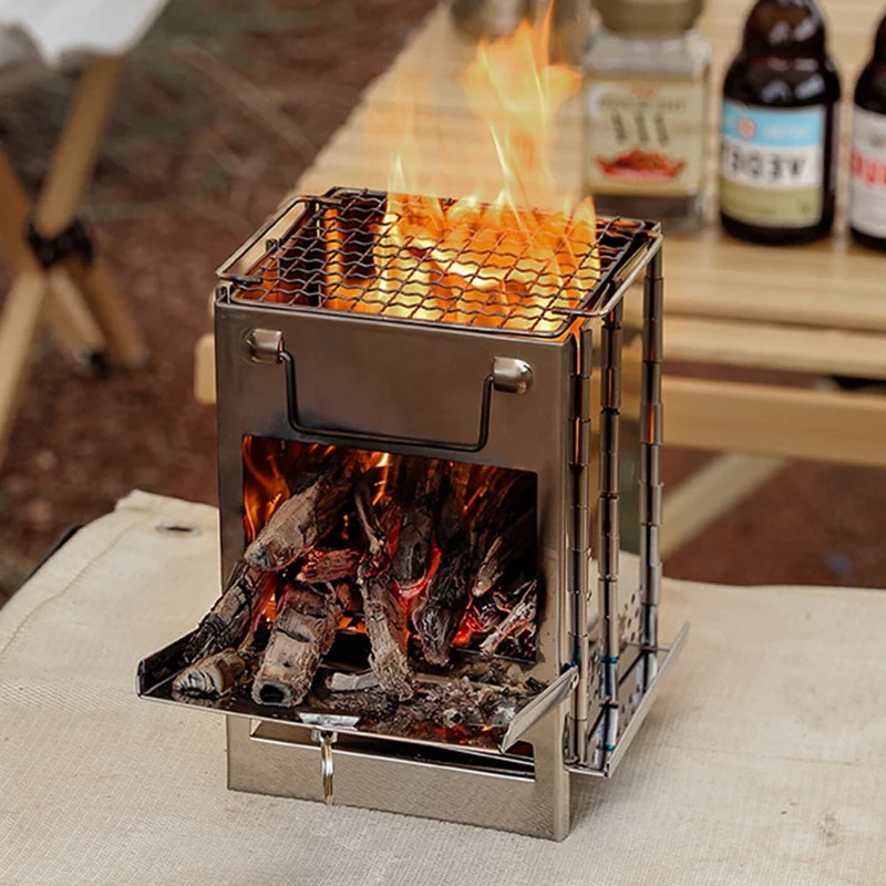 Mini poêle à bois extérieur Camping équipement de cuisine poêle pliant bois acier voyage four à charbon de bois pour barbecue