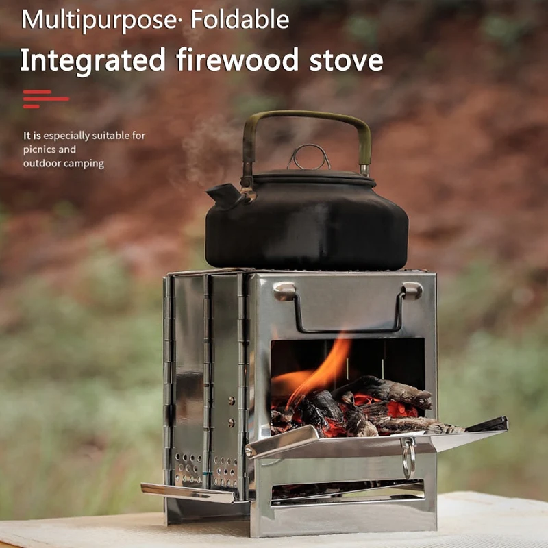 Mini poêle à bois extérieur Camping équipement de cuisine poêle pliant bois acier voyage four à charbon de bois pour barbecue