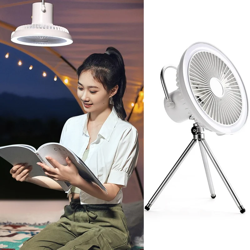 Appareils ménagers multifonctions Support de trépied de bureau rechargeable par USB Ventilateur de refroidissement avec veilleuse Ventilateur de plafond de camping en plein air