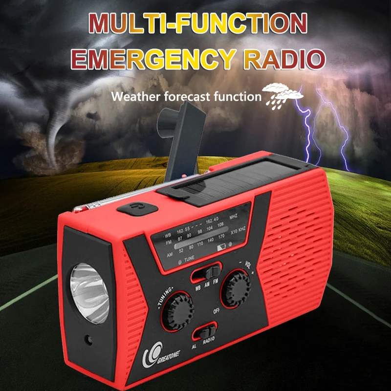 Radio solaire AM FM d'urgence à manivelle avec lampe de poche LED lampe de bureau chargeur 2000mAh alerte SOS