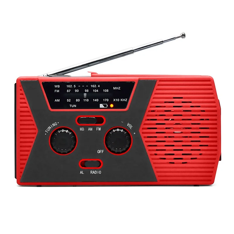 Radio solaire AM FM d'urgence à manivelle avec lampe de poche LED lampe de bureau chargeur 2000mAh alerte SOS