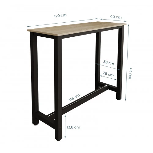 Table haute noire & chêne - 100 X 120 cm - Anivia