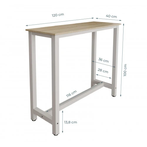 Table haute blanche & chêne - 100 X 120 cm - Anivia
