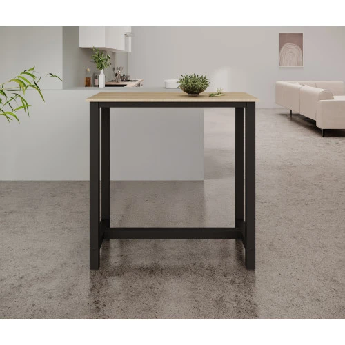 Table haute noire & chêne - 100 X 100 cm - Anivia