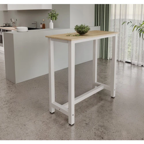 Table haute blanche & chêne - 100 X 100 cm - Anivia