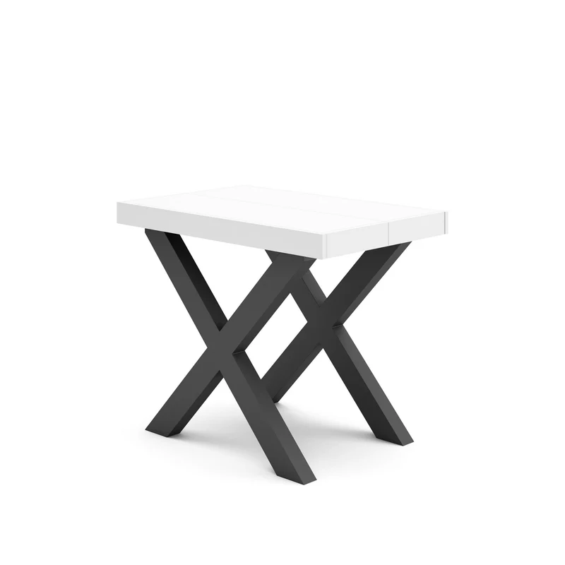 Table console extensible blanche 300 cm – Jusqu’à 14 personnes – Pieds en bois massif noirs en croix