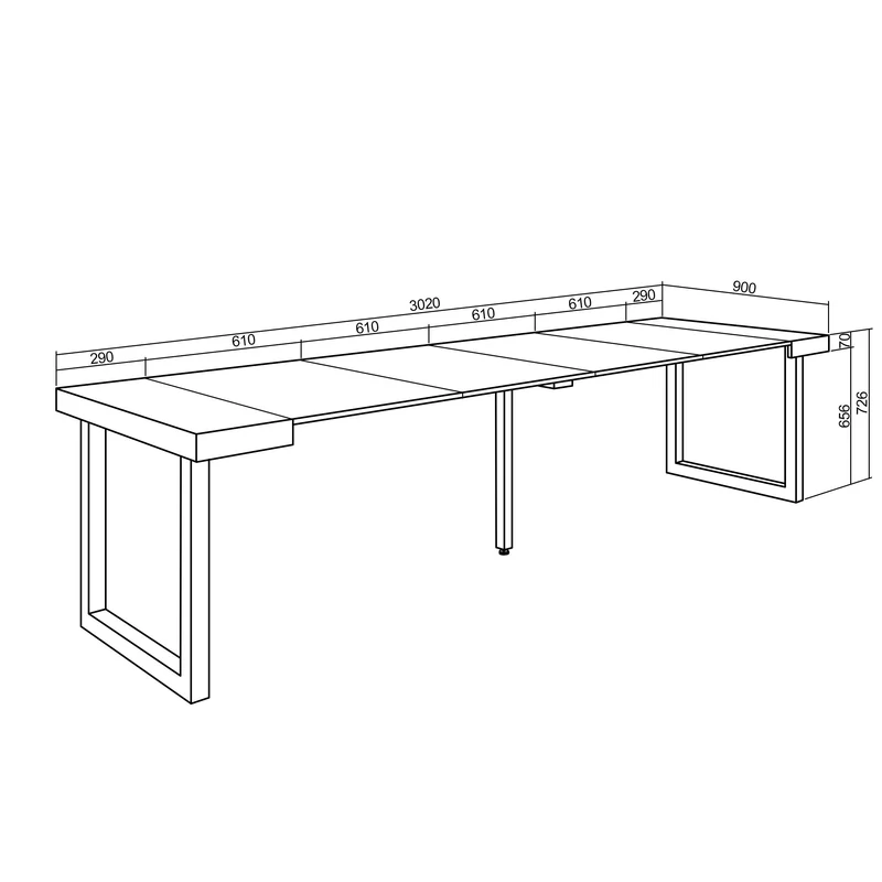 Table console extensible blanche 300 cm – Jusqu’à 14 personnes – Pieds en bois massif noirs en U