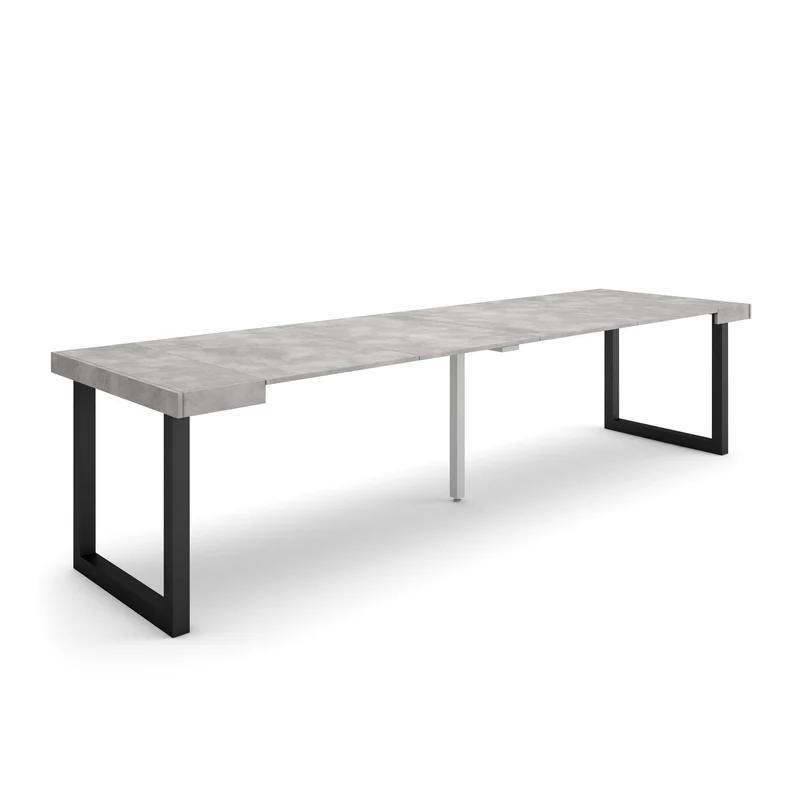 Table console extensible ciment 300 cm – Jusqu’à 14 personnes – Pieds en bois massif noirs en U
