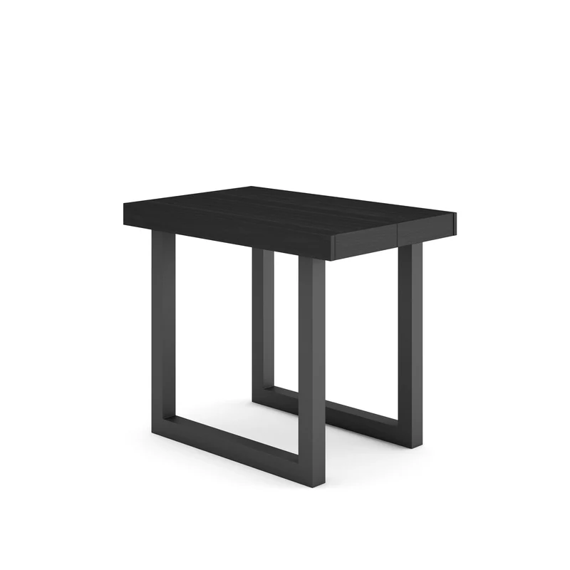 Table console extensible noire 300 cm – Jusqu’à 14 personnes – Pieds en bois massif noirs en U