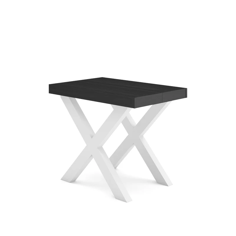 Table console extensible noire 300 cm – Jusqu’à 14 personnes – Pieds en bois massif blancs en croix