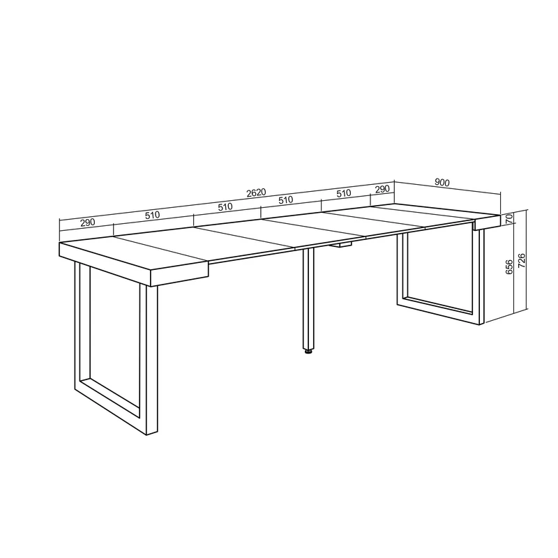 Table console extensible ciment 260 cm – Jusqu’à 12 personnes – Pieds en bois massif noirs en U