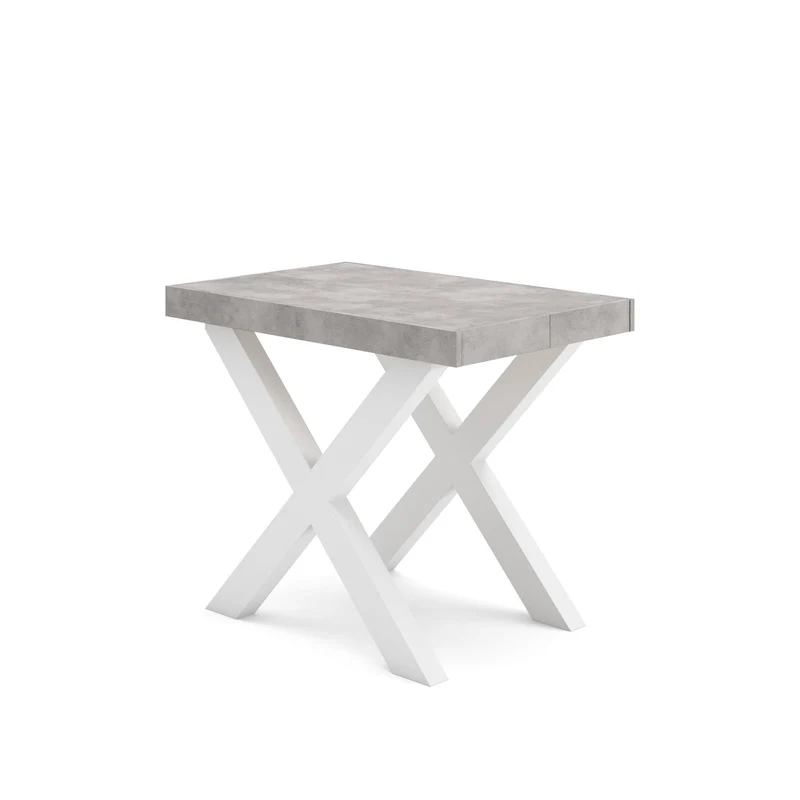 Table console extensible ciment 260 cm – Jusqu’à 12 personnes – Pieds en bois massif blancs en croix