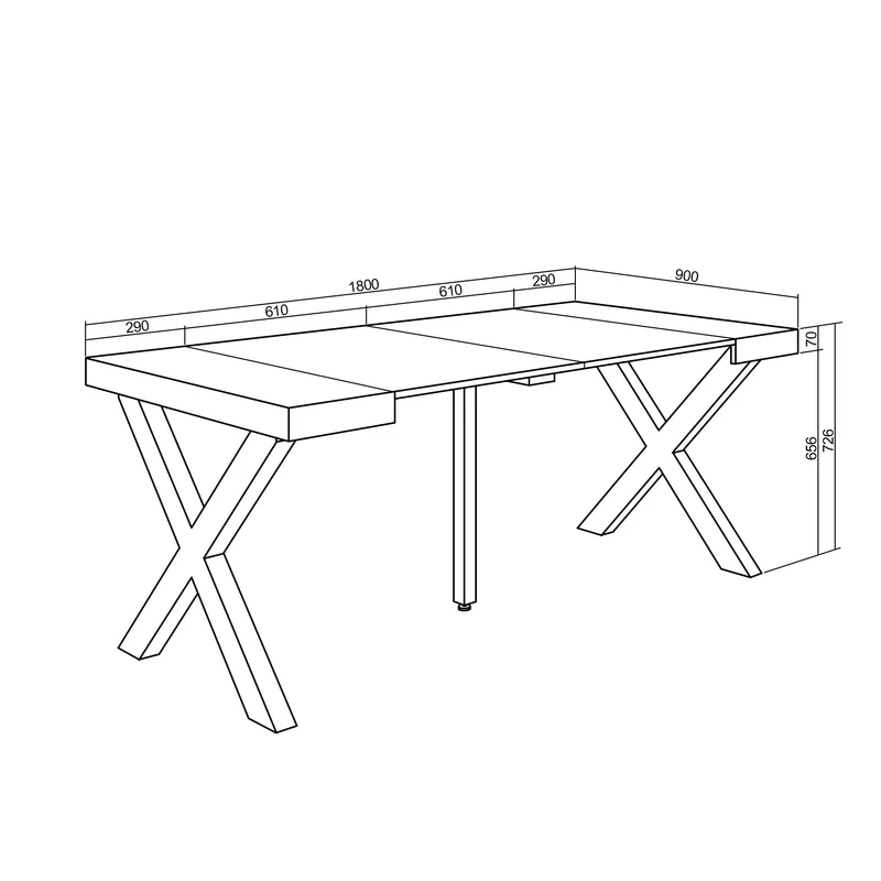 Table console extensible noire 180 cm – Jusqu’à 8 personnes – Pieds en bois massif noirs en croix