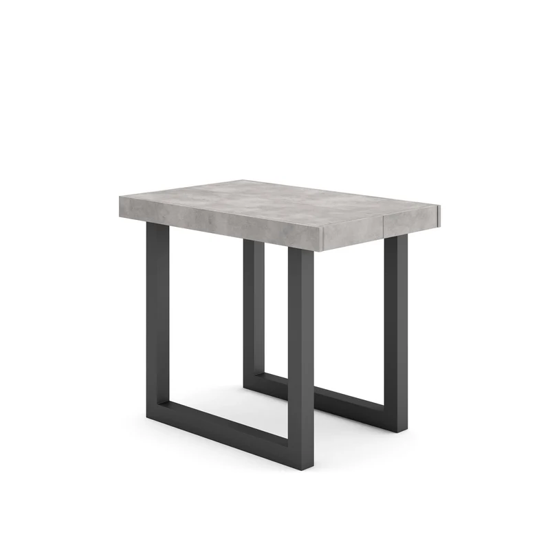 Table console extensible blanche & ciment 180 cm – Jusqu’à 8 personnes – Pieds en bois massif noirs en U