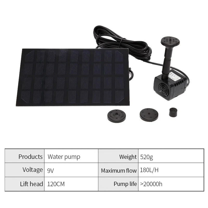 Pompe à eau solaire avec panneau solaire 9V 2W fontaine d'eau piscine étang décoration fontaine solaire bain d'oiseau décoration de jardin cascade
