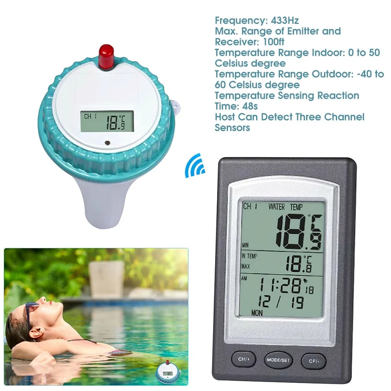 Thermomètre de piscine thermomètre numérique flottant sans fil mesure de température étanche pour aquariums étang à poissons Spa