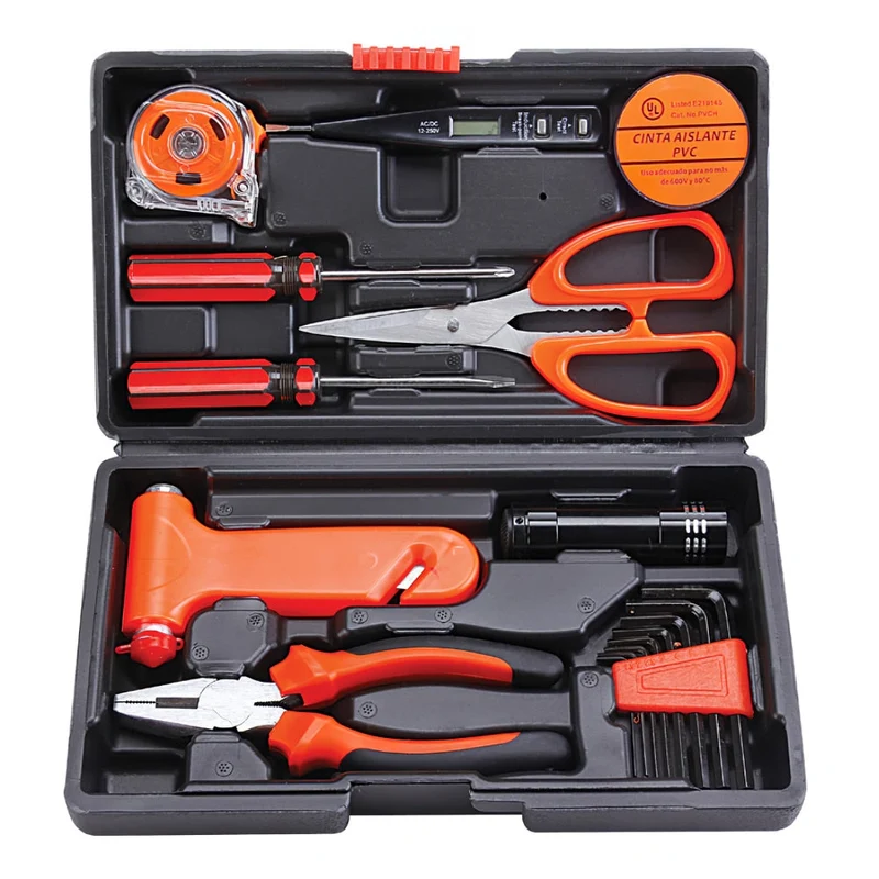 18 pièces outils à main Kit multi-outils ensemble d'outils de réparation domestique tournevis clé pince coupante marteau de sécurité ciseaux lampe de poche
