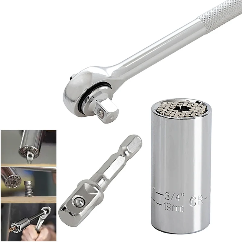Clé dynamométrique universelle Socket Sleeve Head Set 7-19mm Outils à main Multifonctionnel Sleeve Ratchet Bushing Spanner Outils de réparation