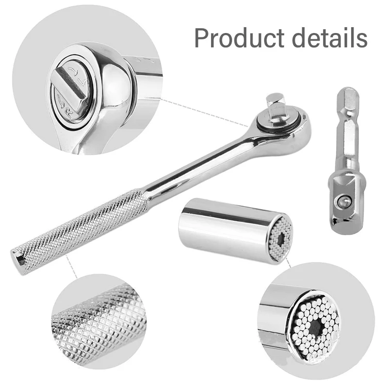 Clé dynamométrique universelle Socket Sleeve Head Set 7-19mm Outils à main Multifonctionnel Sleeve Ratchet Bushing Spanner Outils de réparation