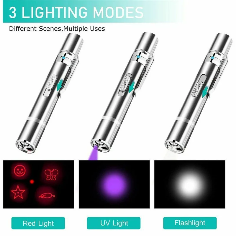 Pointeur Laser pour animaux de compagnie USB Rechargeable rouge Laser lumière UV lampe de poche drôle chat chasseur bâton interactif Laser stylo pointeur chat jouets