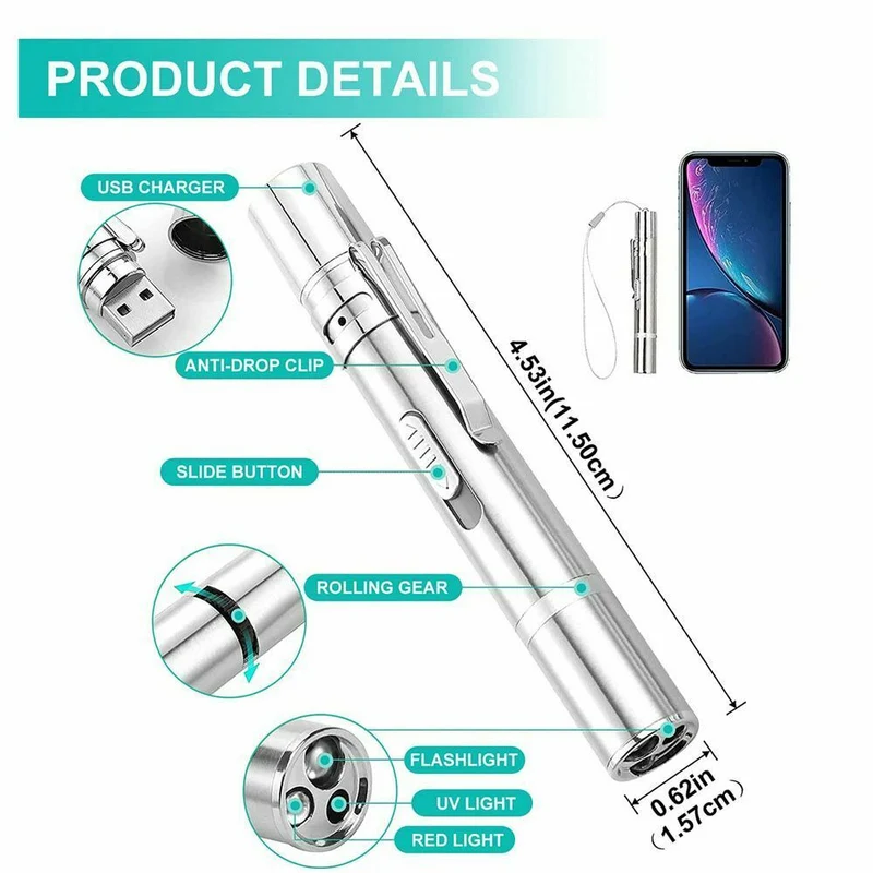 Pointeur Laser pour animaux de compagnie USB Rechargeable rouge Laser lumière UV lampe de poche drôle chat chasseur bâton interactif Laser stylo pointeur chat jouets