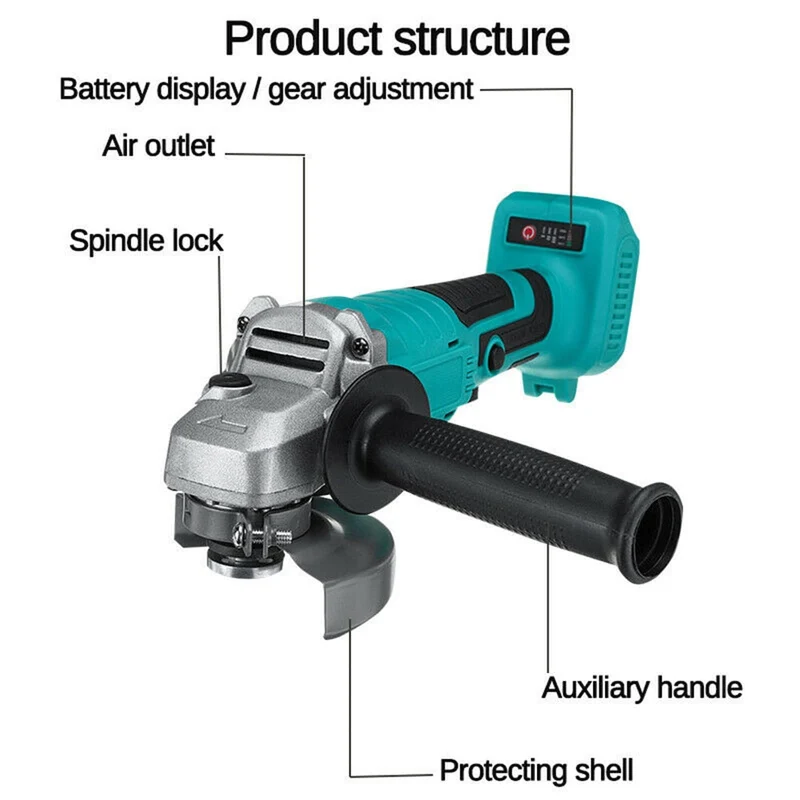 Meuleuse d'angle électrique sans brosse 125/100mm bricolage outil électrique pour le travail du bois 18V 7500 tr/min rectifieuse sans fil pour batterie Makita