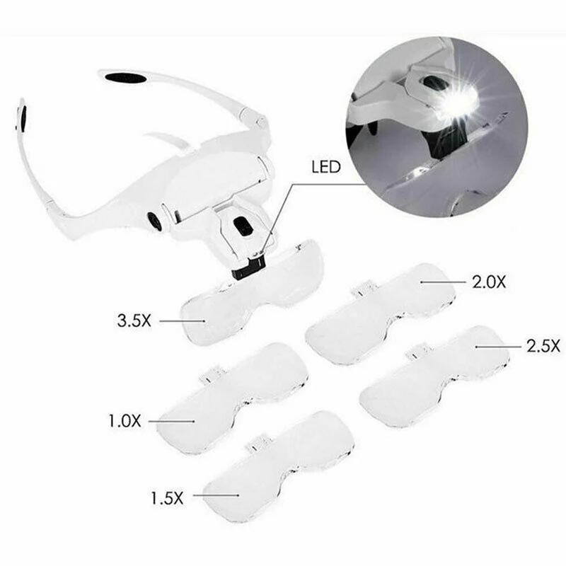 Loupe lumière LED bandeau loupe éclairée tête monture Loupe loupe outil en verre optique pour la lecture de réparation