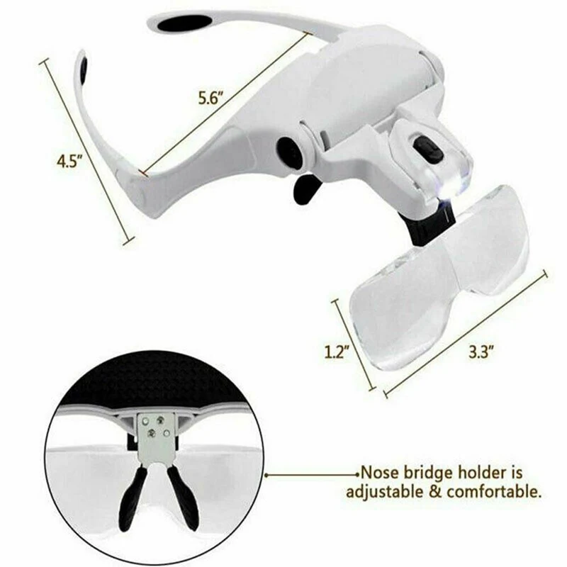 Loupe lumière LED bandeau loupe éclairée tête monture Loupe loupe outil en verre optique pour la lecture de réparation