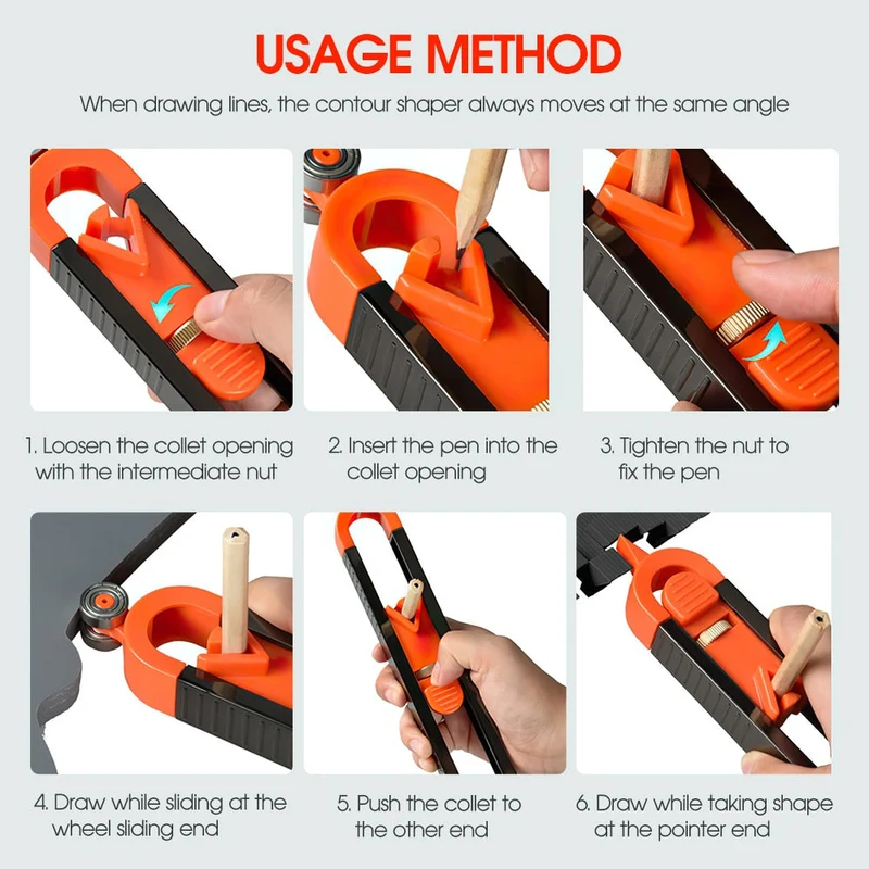 Règle de traçage de profil Jauge de contour de menuiserie Règle de radian irrégulière Outils de travail du bois Jauge de mesure professionnelle avec serrure