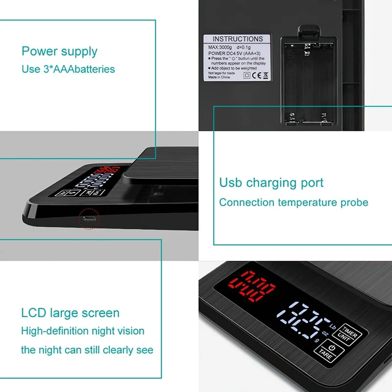 3kg/0.1g 5kg/0.1g balance à café goutte à goutte avec minuterie balance de cuisine numérique électronique Portable affichage LCD balances poids pour café