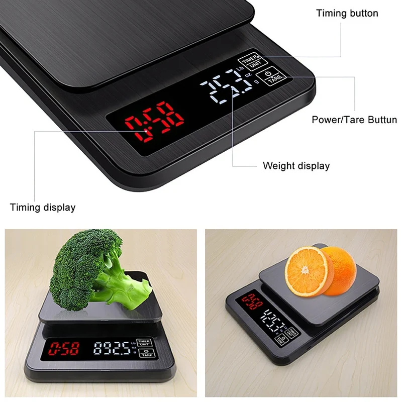3kg/0.1g 5kg/0.1g balance à café goutte à goutte avec minuterie balance de cuisine numérique électronique Portable affichage LCD balances poids pour café