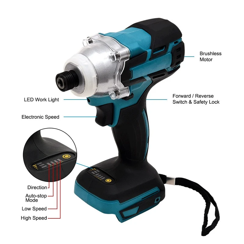 WAKYME 18V Tournevis électrique sans fil Tournevis électrique sans balai Clé à chocs Perceuse électrique pour batterie Makita DTD154