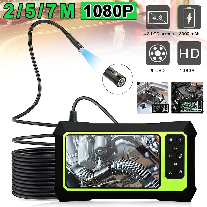 Caméra endoscope industrielle 1080P 4.3 pouces LCD numérique 8mm objectif caméra serpent étanche caméra endoscope pour inspection des égouts de voiture