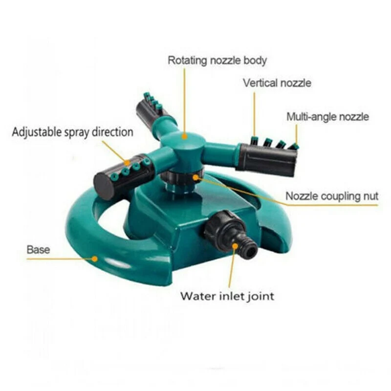 Arroseur de jardin arrosage automatique pelouse 360 ​​degrés rotatif 3 bras buses arroseur d'eau système d'arrosage de jardin