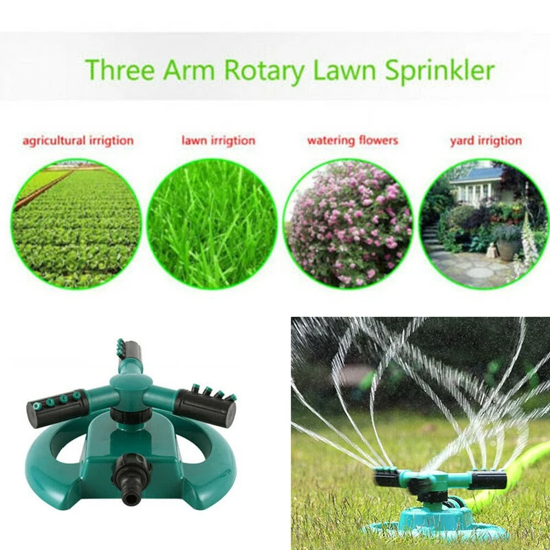 Arroseur de jardin arrosage automatique pelouse 360 ​​degrés rotatif 3 bras buses arroseur d'eau système d'arrosage de jardin